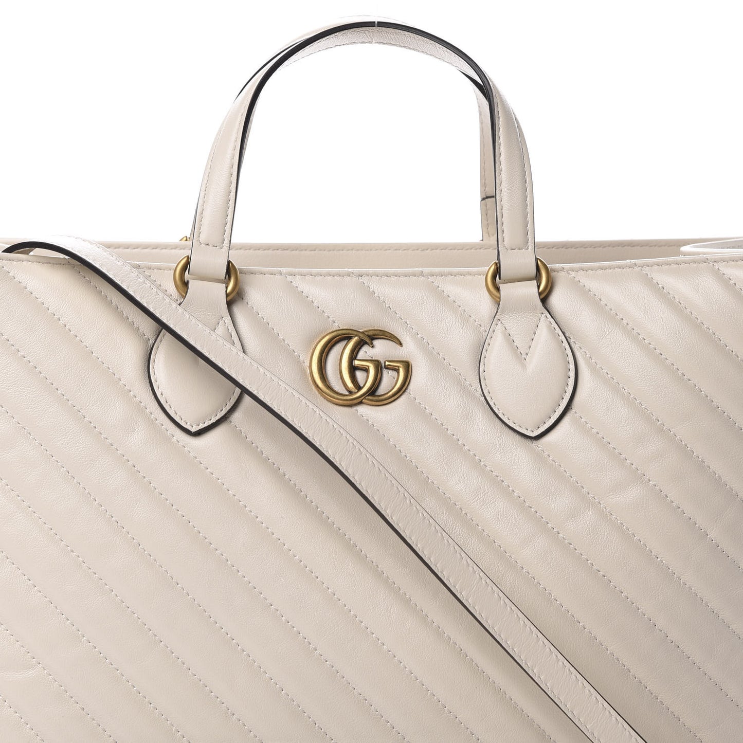Azalea Calfskin Matelasse Diagonal GG Marmont Tote Bag Mystic White