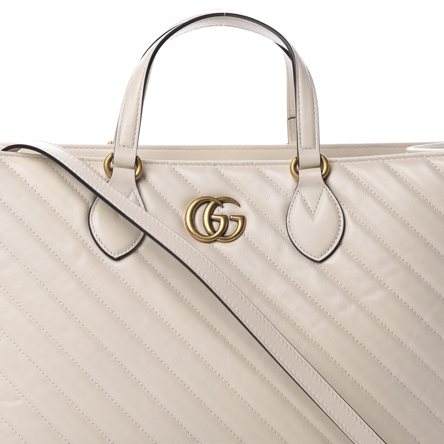 Gucci Azalea Calfskin Matelasse Diagonal GG Marmont Tote Bag Mystic White 9 of 12
