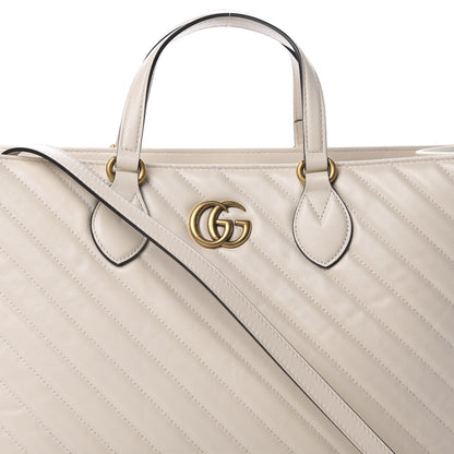 Gucci Azalea Calfskin Matelasse Diagonal GG Marmont Tote Bag Mystic White 9 of 12