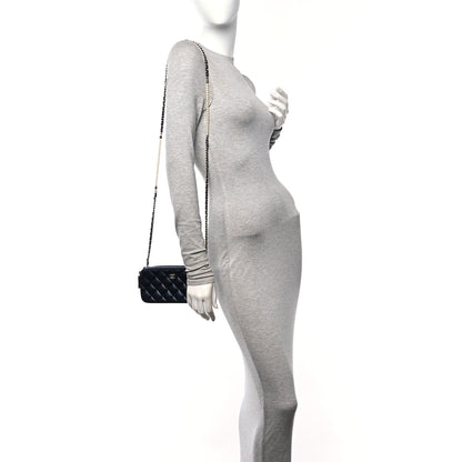 Chanel Lambskin Quilted Small Clutch With Pearl Chain Navy Blue 2 of 13