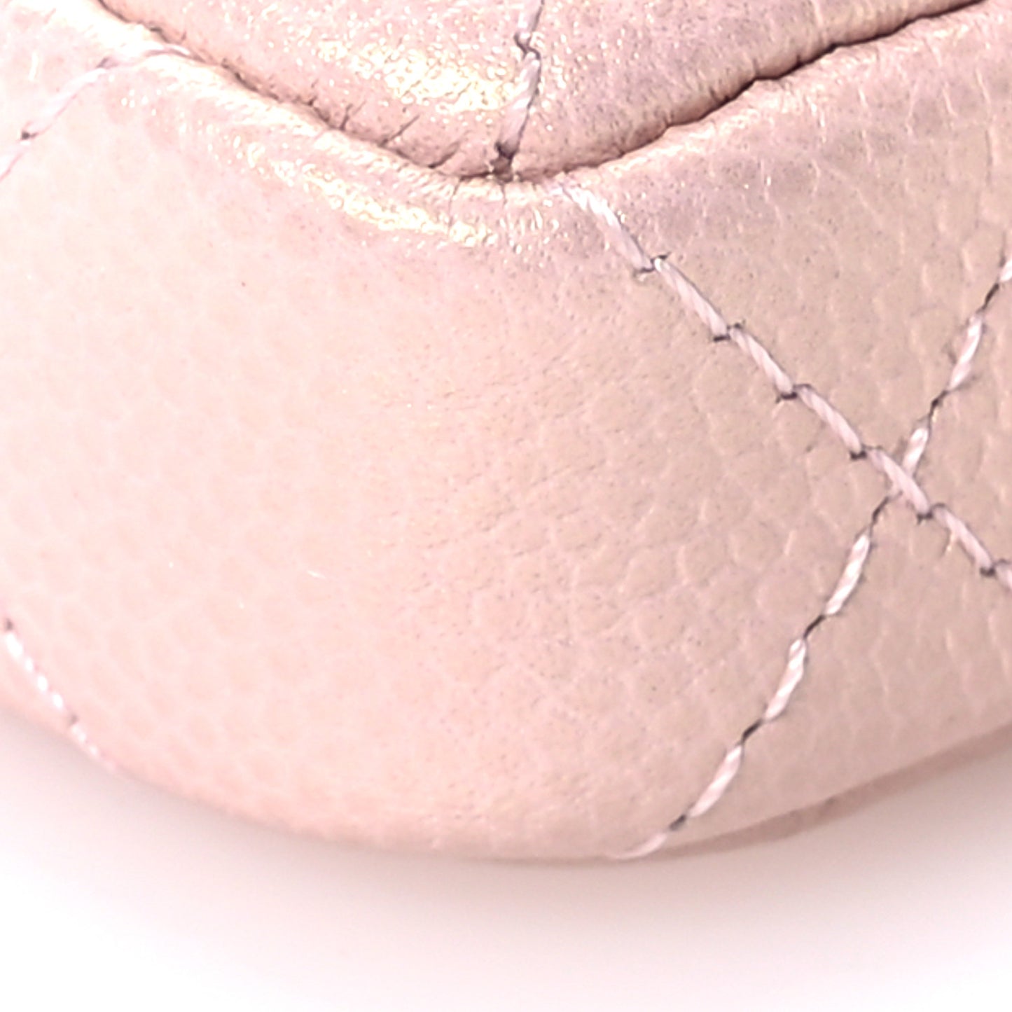Iridescent Caviar Quilted Pearl On Top Coin Purse With Chain Light Pink