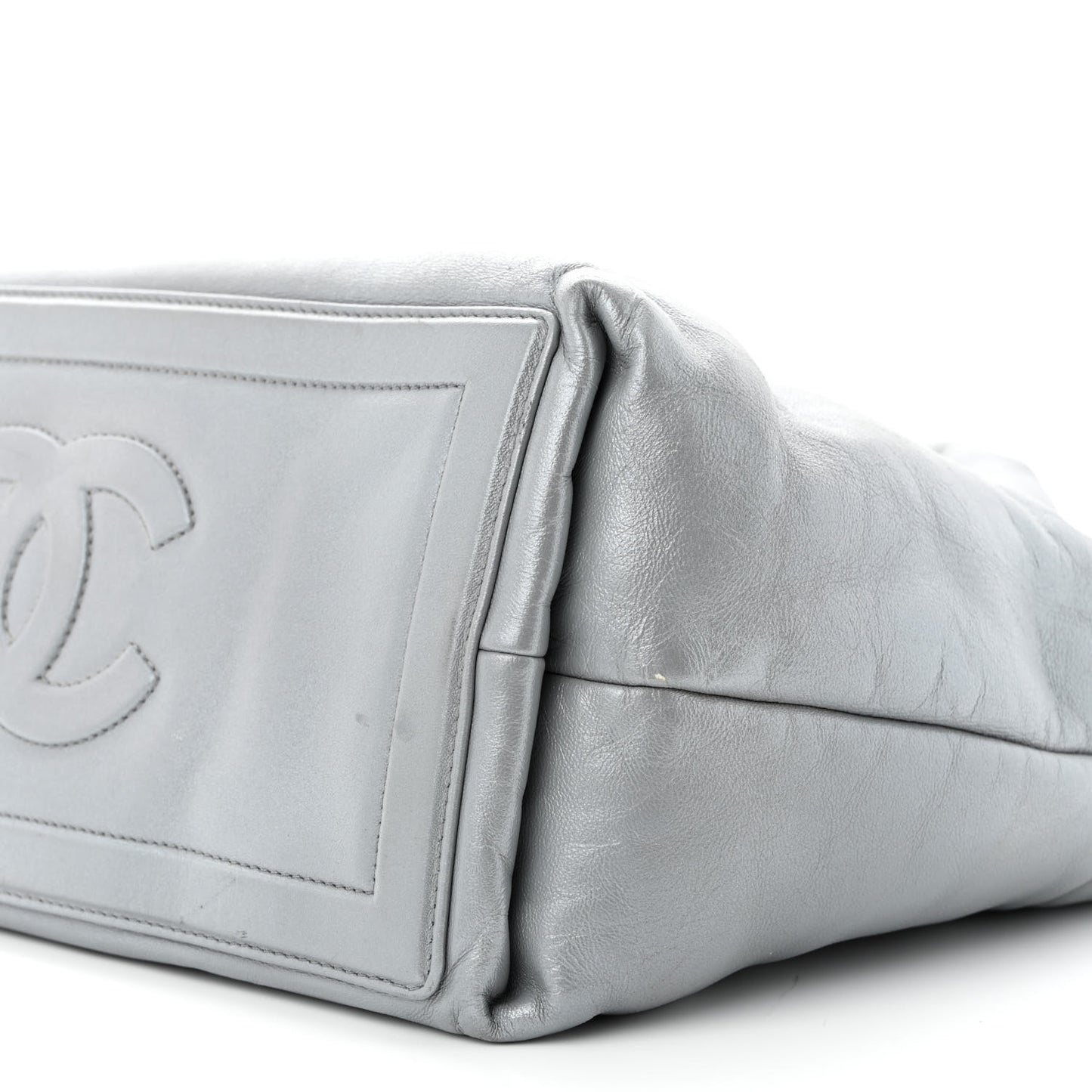 Metallic Lambskin Quilted Small Coco Cocoon Reversible Tote Light Grey