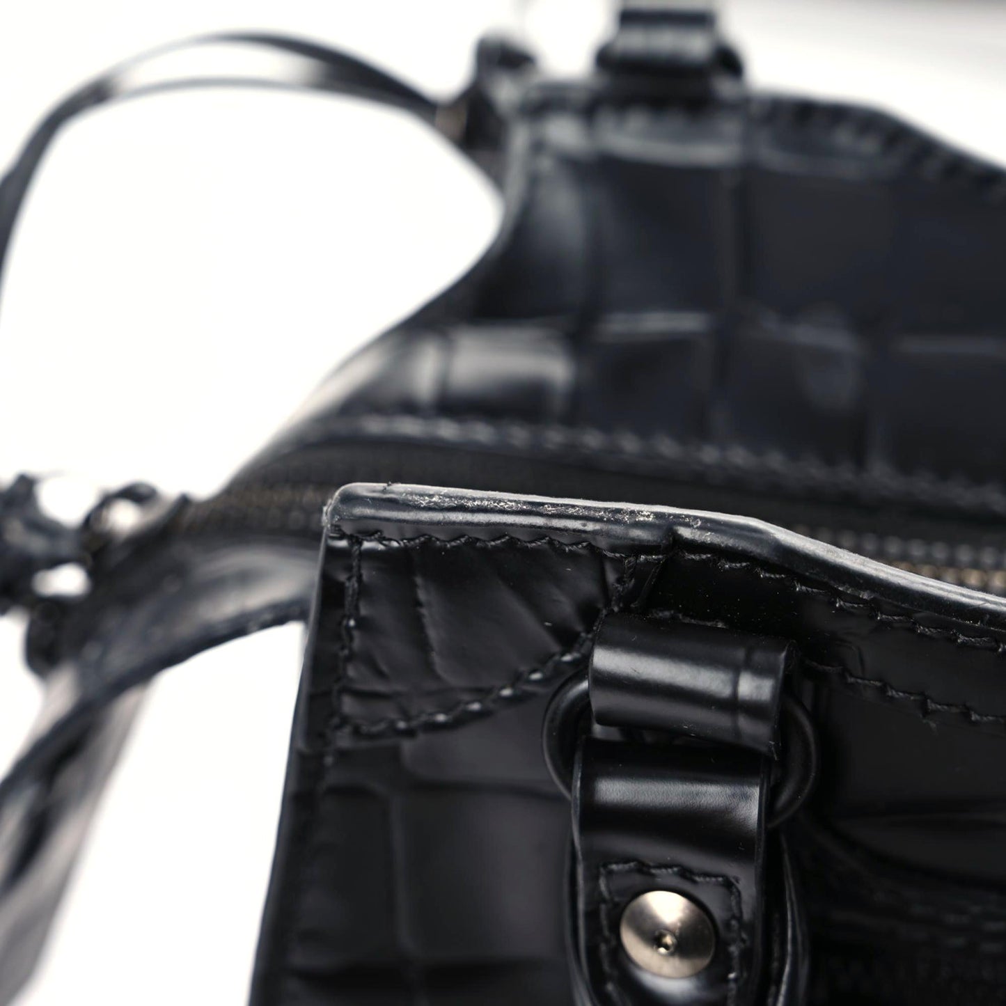 Semi Shiny Calfskin Crocodile Embossed Neo Classic Black Hardware Mini City Black