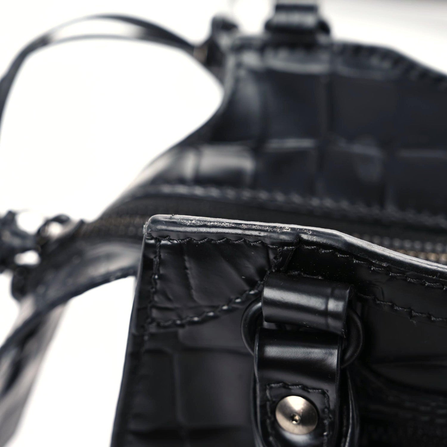 Balenciaga Semi Shiny Calfskin Crocodile Embossed Neo Classic Black Hardware Mini City Black 11 of 17