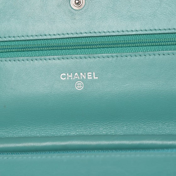 Chanel Patent Quilted Wallet On Chain WOC Green 6 of 15