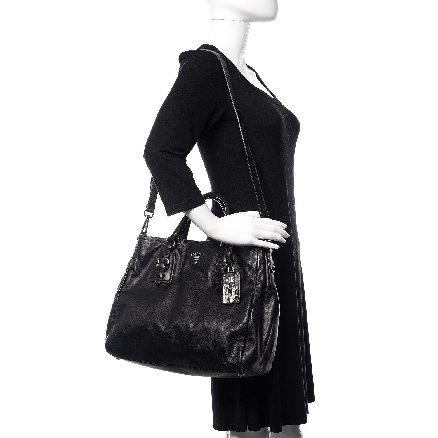 Prada Soft Calfskin Shoulder Bag Black 2 of 9