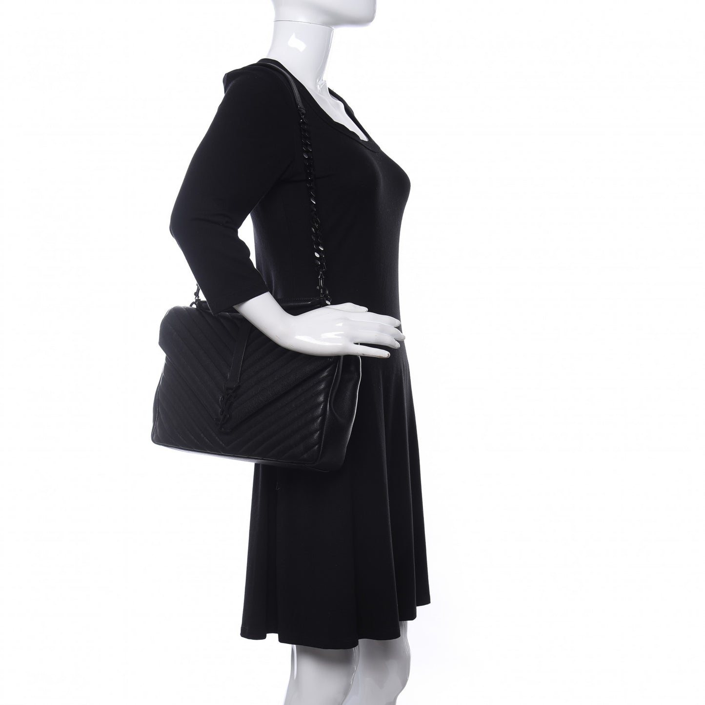 Sheepskin Matelasse Chevron Monogram Monochrome Large College Satchel Black