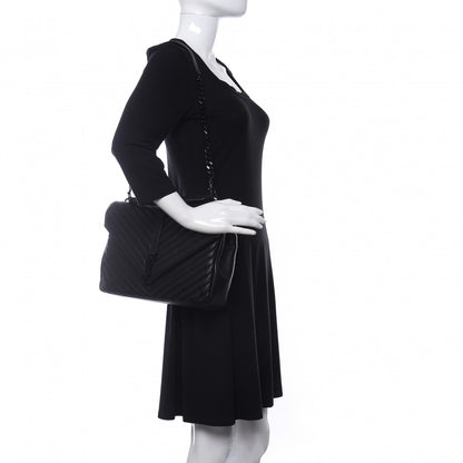 Saint Laurent Sheepskin Matelasse Chevron Monogram Monochrome Large College Satchel Black 3 of 18