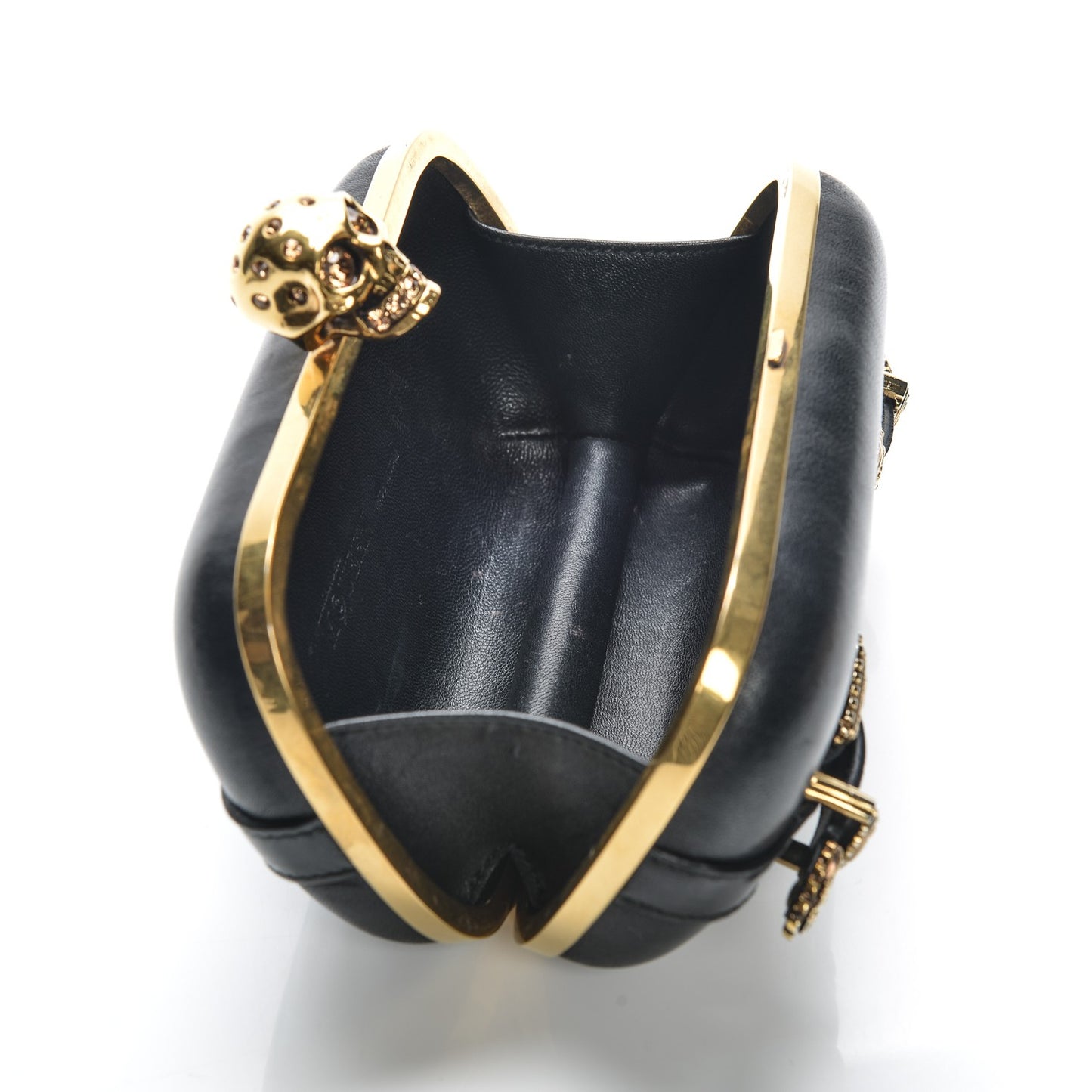 Nappa Buckle Skull Box Clutch Black