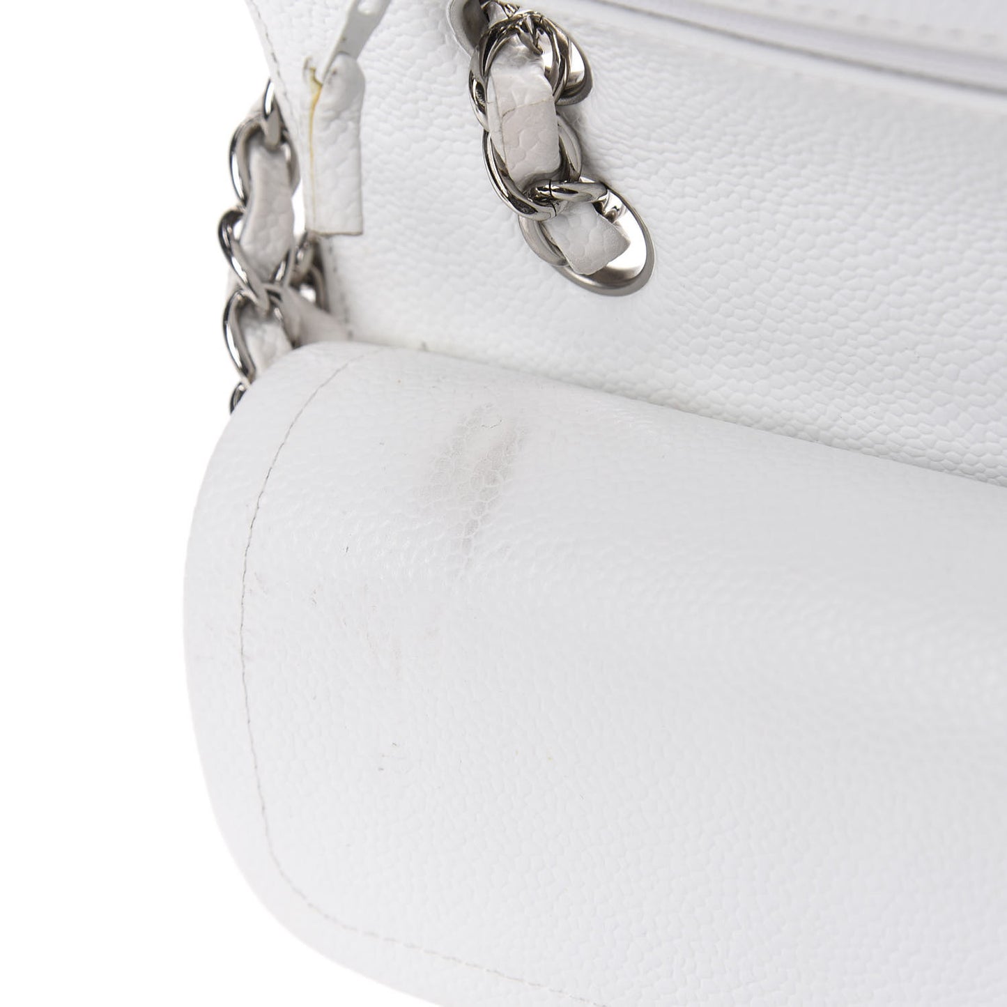 Caviar Quilted Medium Double Flap White