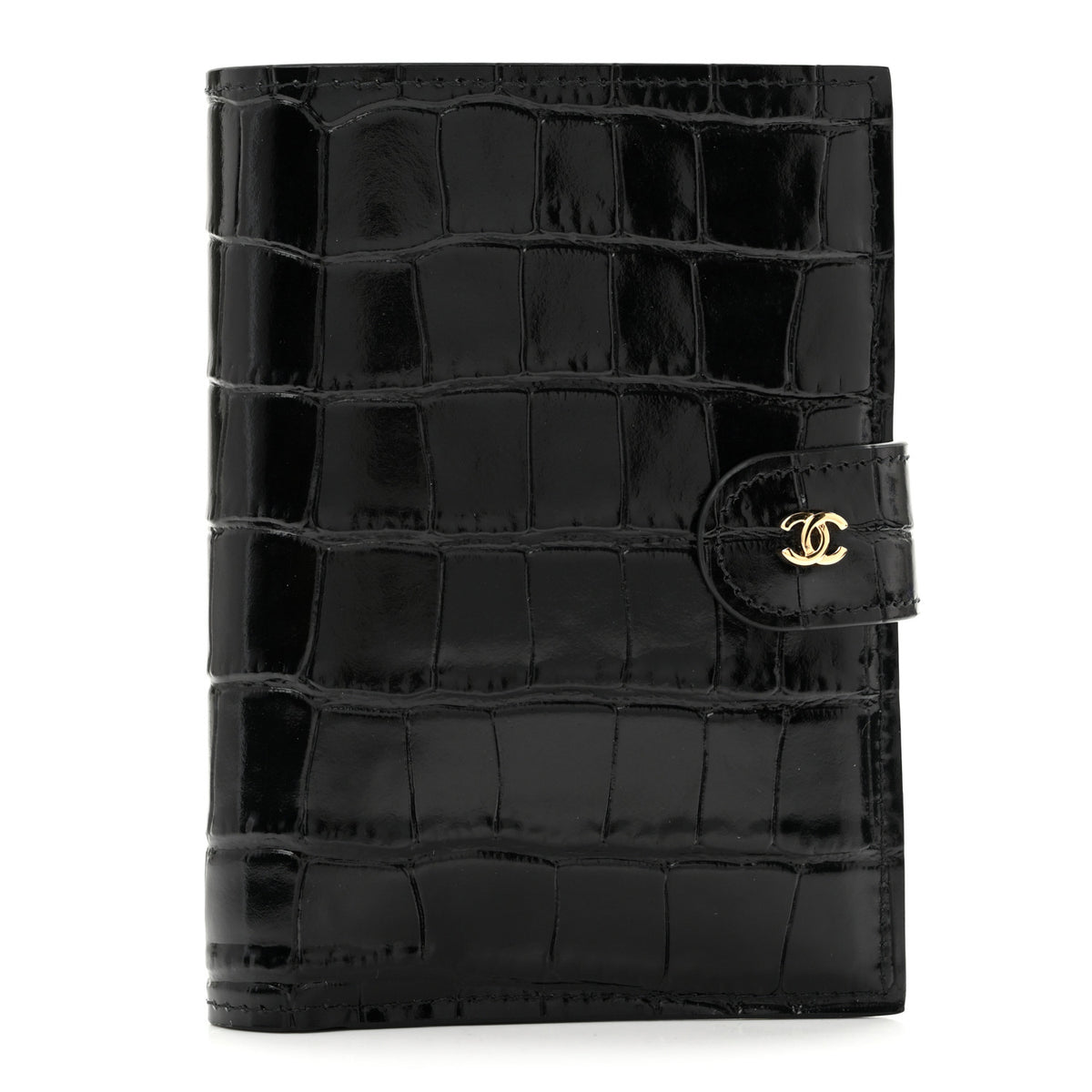 Calfskin Crocodile Embossed Crococo Passport Holder Black