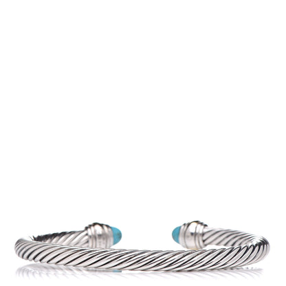 David Yurman Sterling Silver 14K Yellow Gold Turquoise 5mm Cable Classics Bracelet 3 of 5
