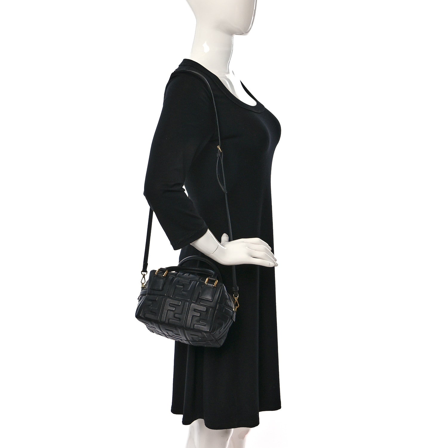 Fendi Nappa FF 1974 Embossed Mini Boston Black 2 of 9