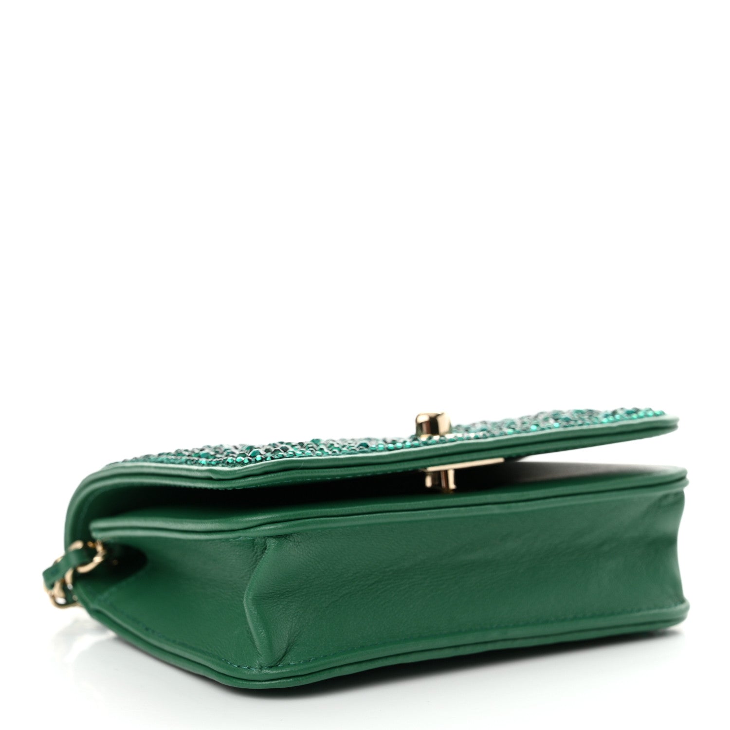 Chanel Lambskin Crystal Diamante Clutch With Chain Green 4 of 11