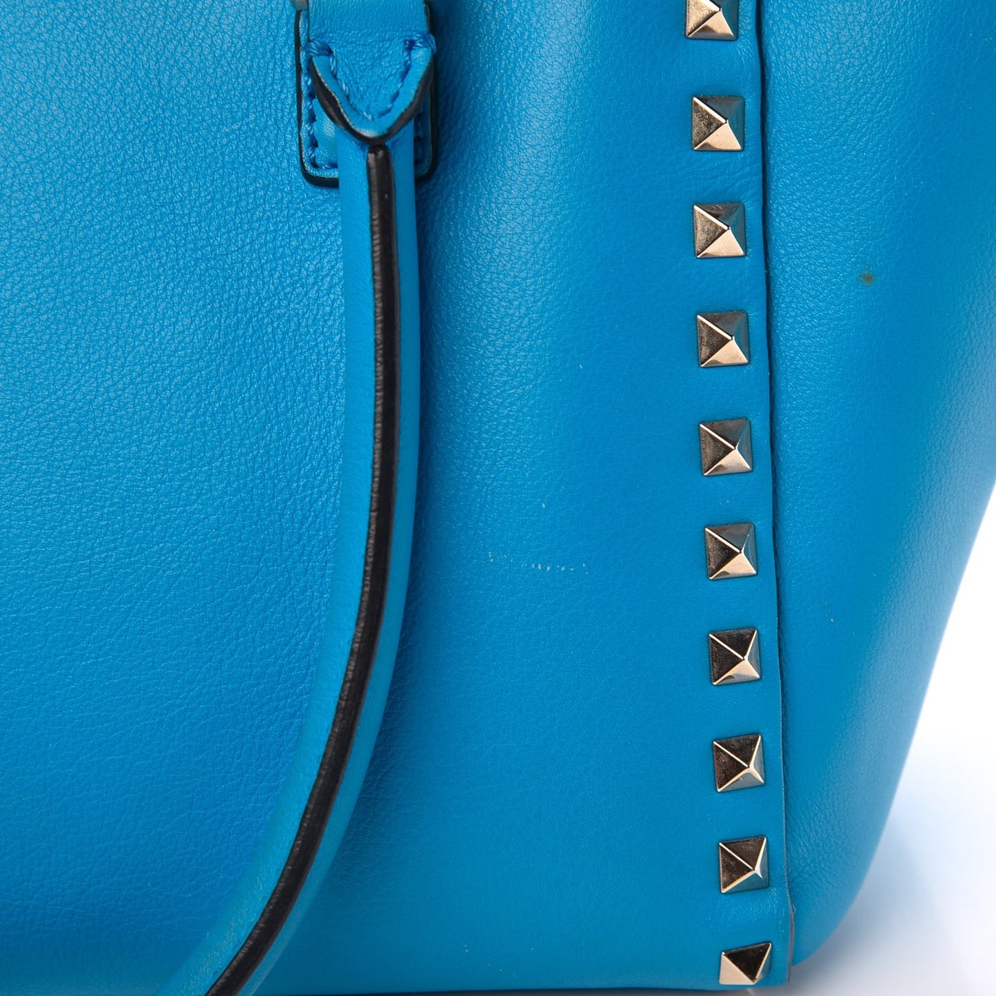 Vitello Mini Rockstud Double Handle Tote Blue Fluo