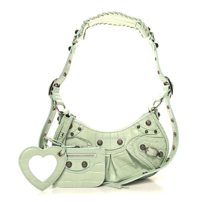 Balenciaga Extra Supple Calfskin Crocodile Embossed Le Cagole Shoulder Bag XS Light Green 1 of 11