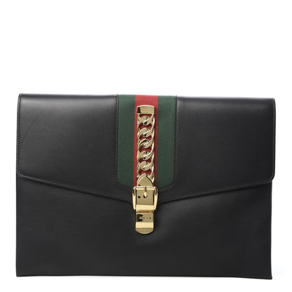 Gucci Calfskin Maxi Sylvie Clutch Black 1 of 8