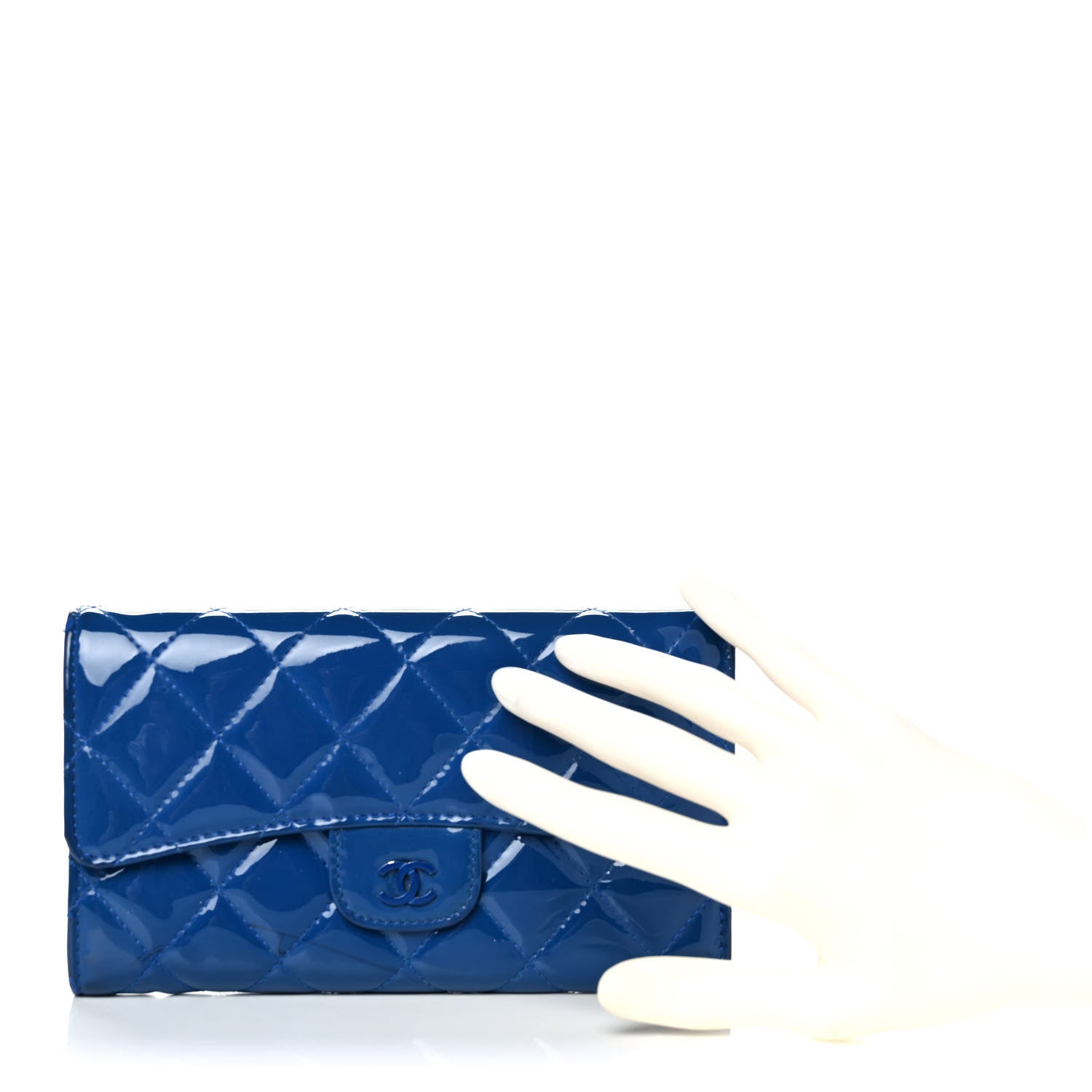 Chanel Patent Calfskin Quilted Large Flap Wallet Blue 2 of 12