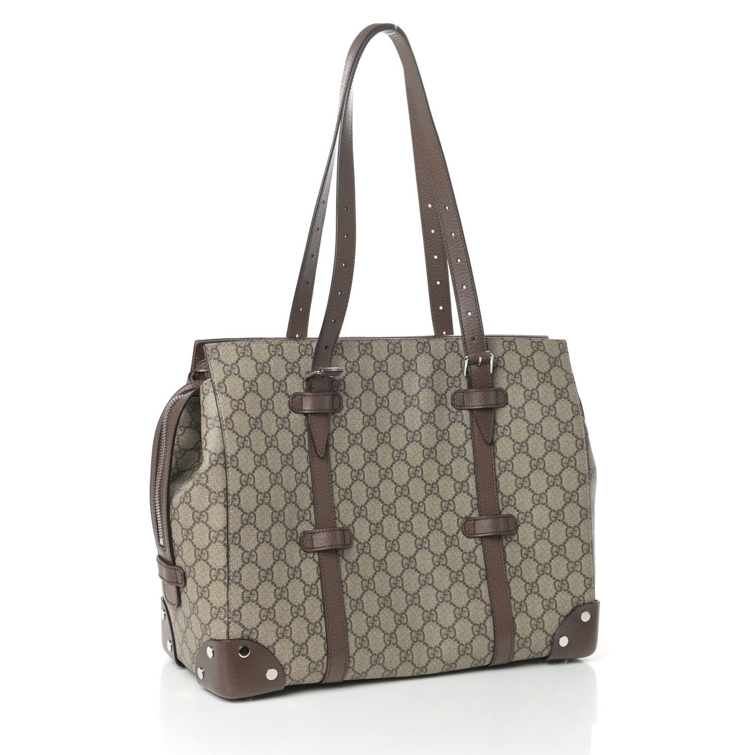 Gucci GG Supreme Monogram Textured Dollar Calfskin Medium Detail Tote Beige Ebony New Acero 3 of 9