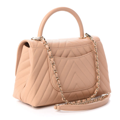Chanel Caviar Chevron Quilted Small Coco Handle Flap Beige 3 of 10