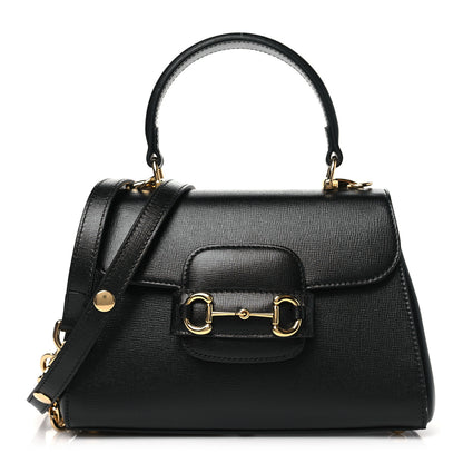 Gucci Glazed Textured Calfskin Mini Horsebit 1955 Top Handle Flap Bag Black 1 of 11