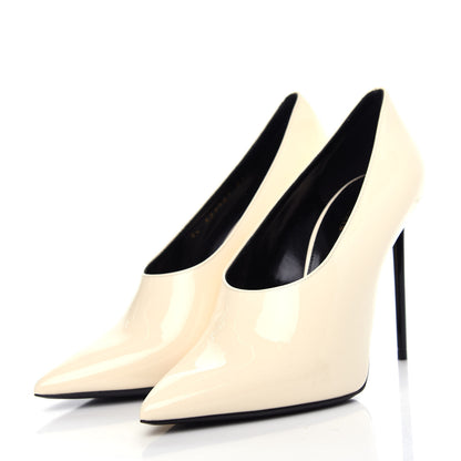 Saint Laurent Patent Calfskin Teddy High Vamp 105 Pumps 37.5 White 3 of 11