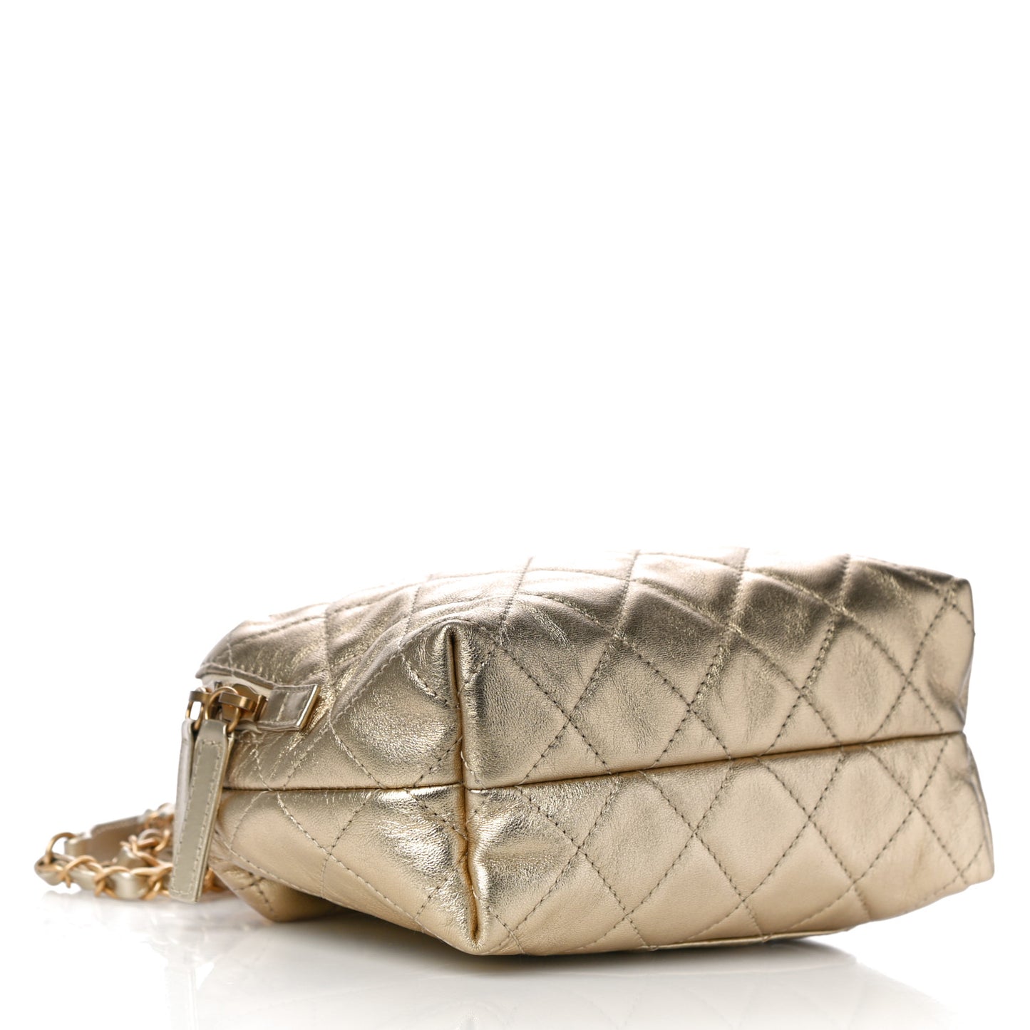 Metallic Lambskin Quilted Mini Bowling Bag Gold