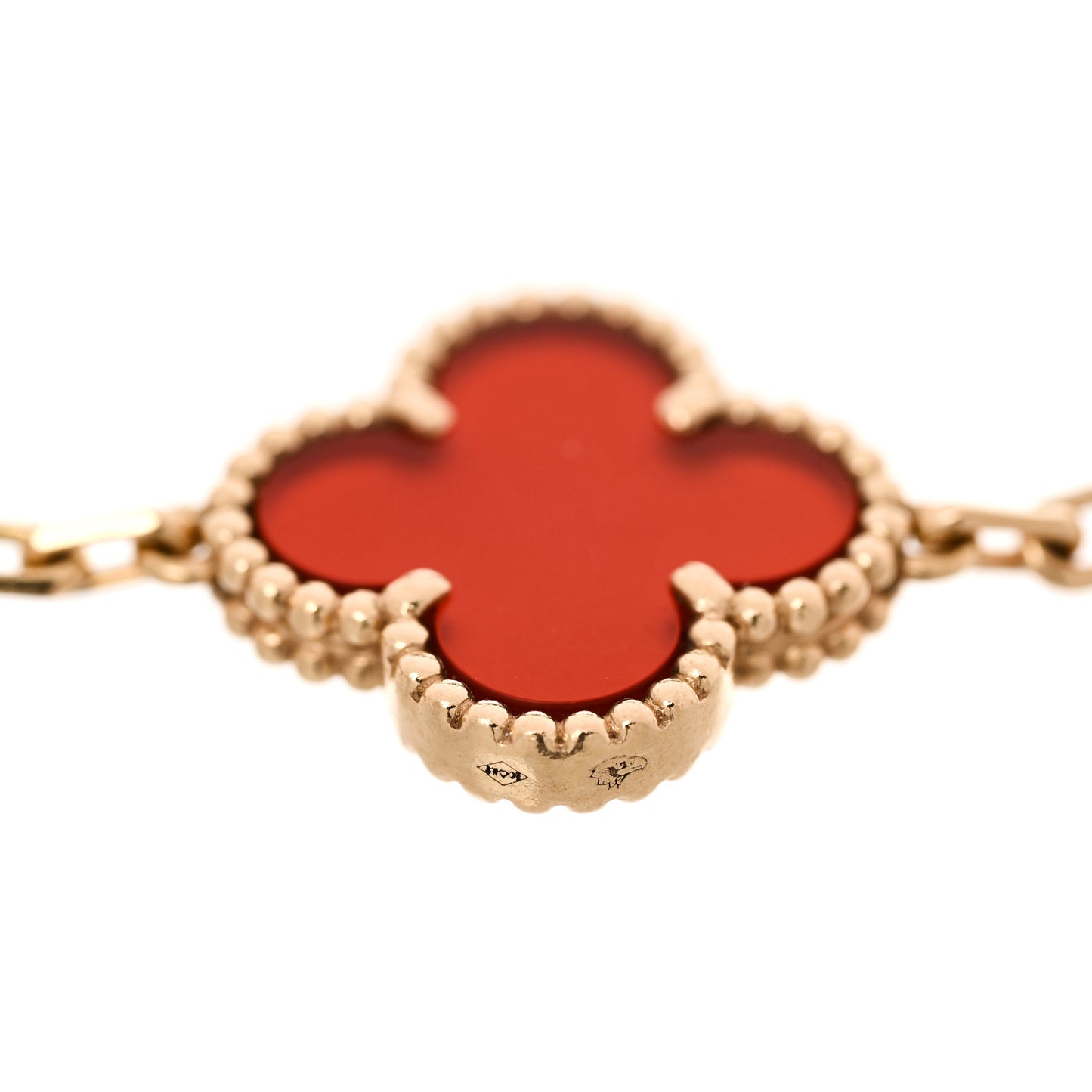 18K Yellow Gold Carnelian 5 Motifs Vintage Alhambra Bracelet