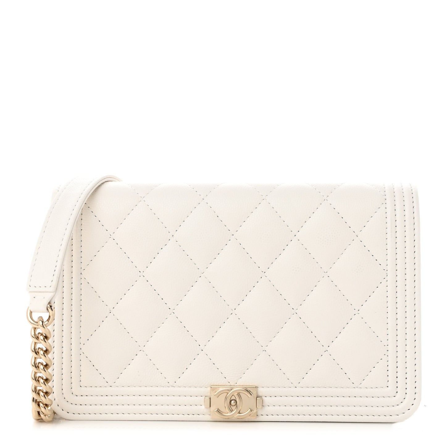 Caviar Quilted Boy Wallet On Chain WOC White