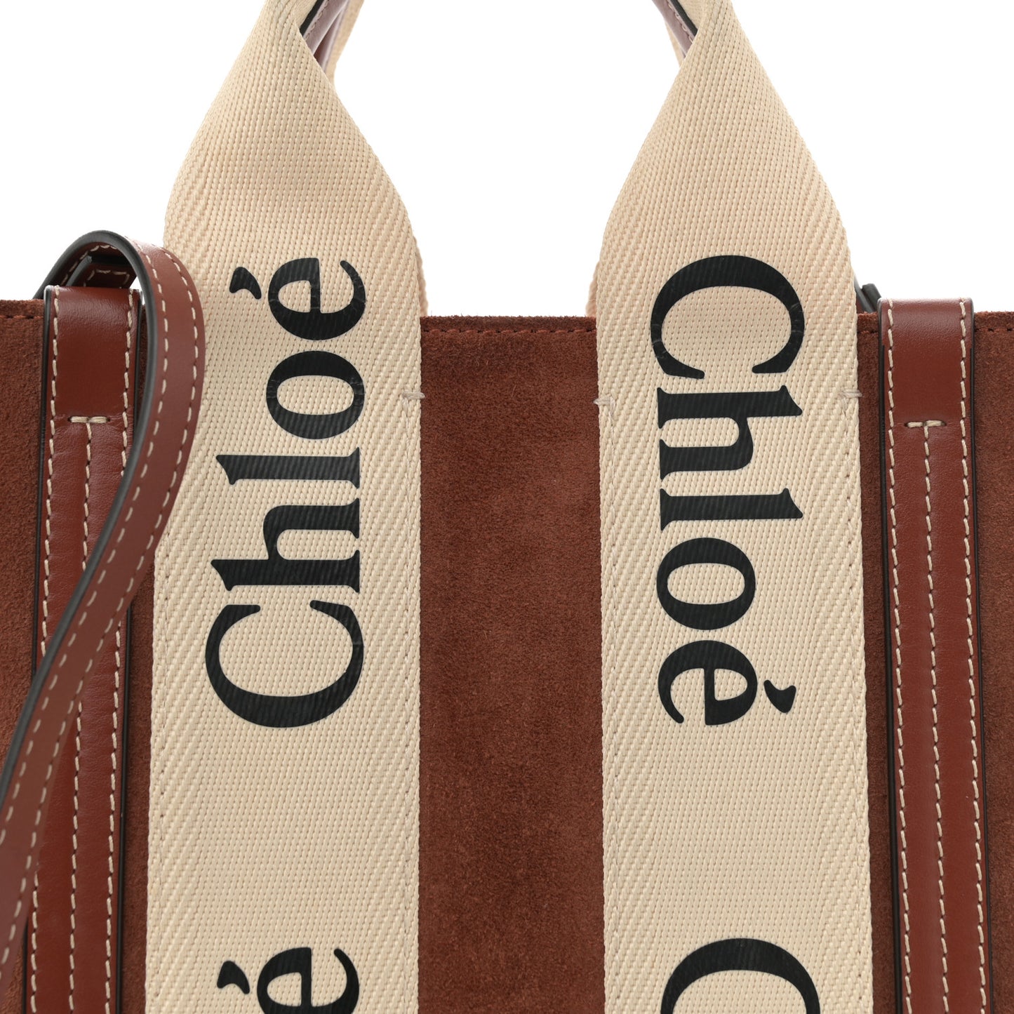 Suede Calfskin Small Woody Ribbon Tote Sepia Brown
