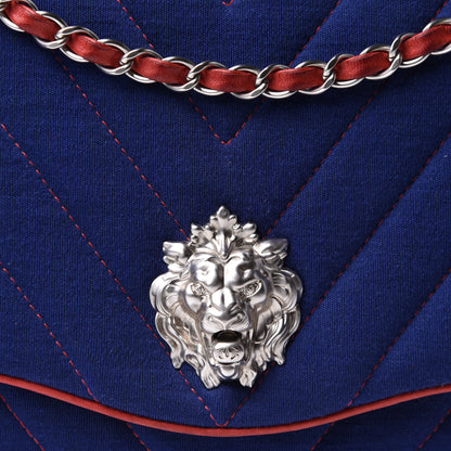 Chanel Jersey Chevron Leo Lion Jumbo Flap Blue 13 of 15