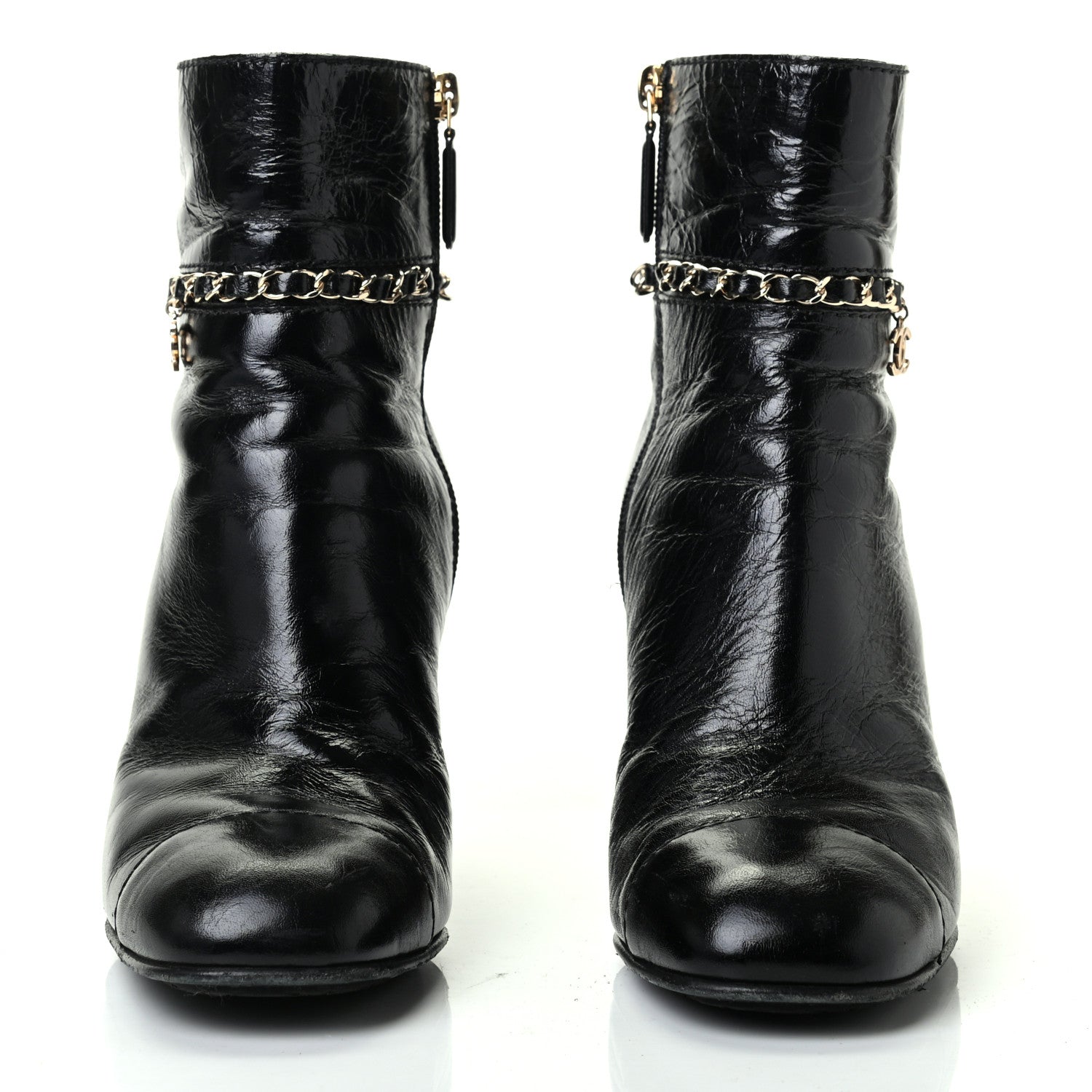 Chanel Crumpled Calfskin Cap Toe Chain Short Boots 38.5 Black 2 of 8