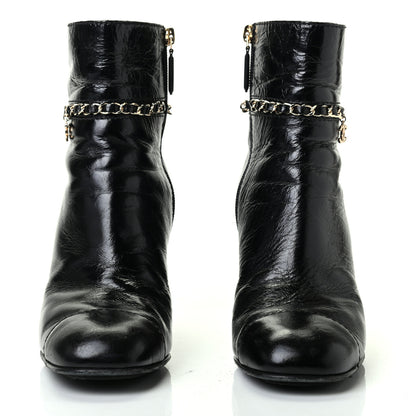 Chanel Crumpled Calfskin Cap Toe Chain Short Boots 38.5 Black 2 of 8