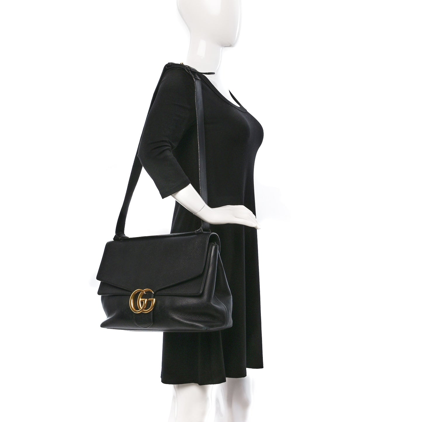 Calfskin Large GG Marmont Shoulder Bag Black