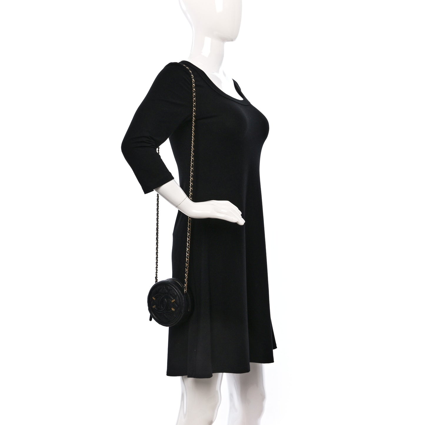 Caviar Quilted Round Filigree Crossbody Black