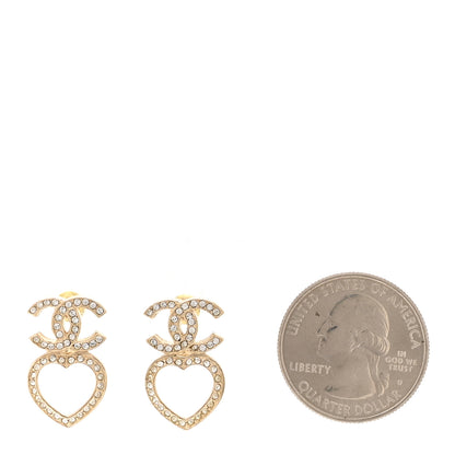 Chanel Crystal CC Heart Drop Earrings Gold 2 of 5