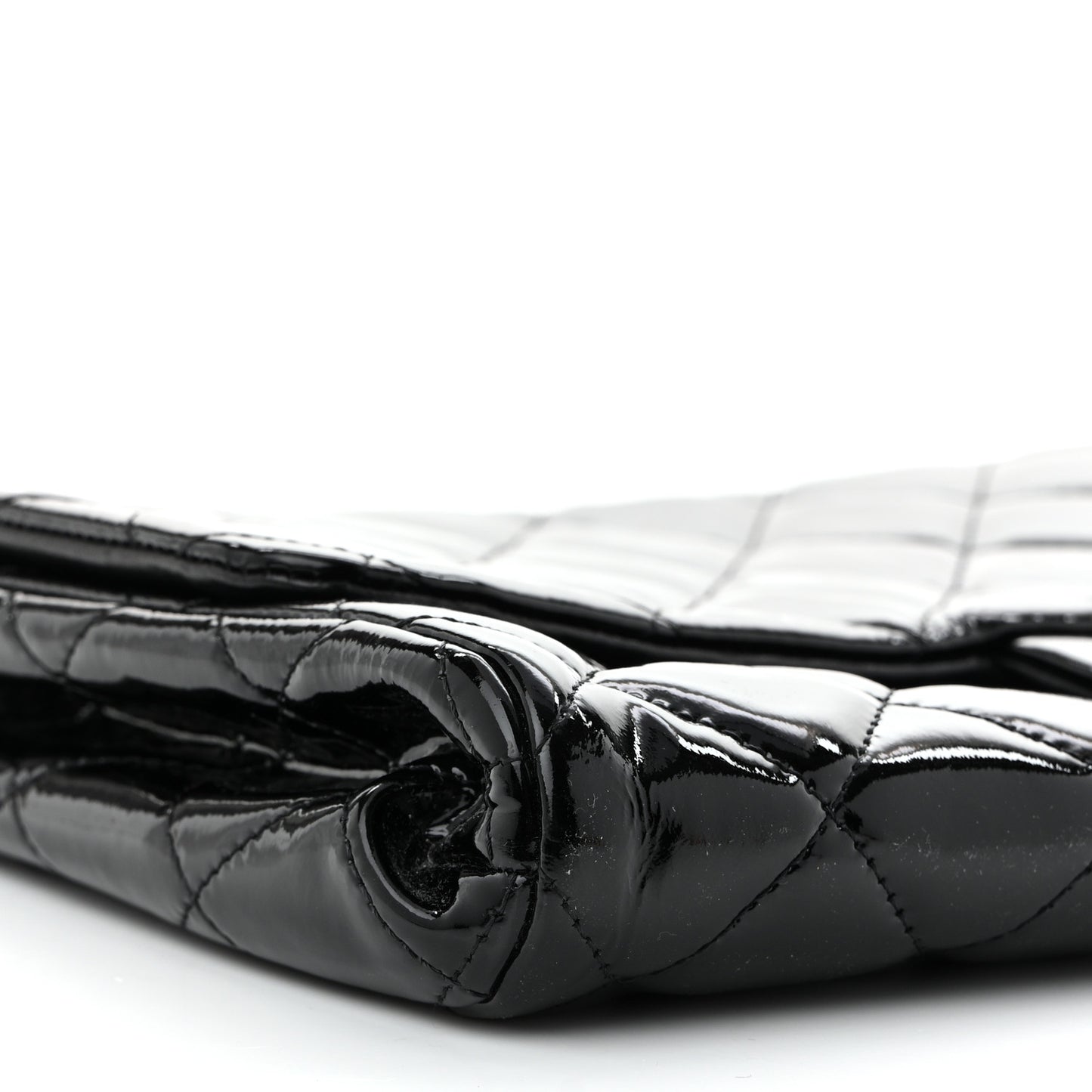 Patent Quilted Clutch with Chain Flap Black