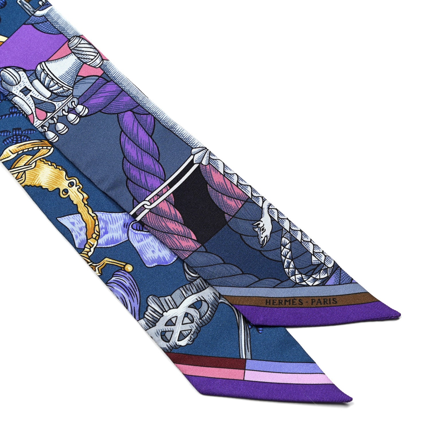 Hermes Silk Cavalleria D'Etriers Twilly Violet Bleu Rose 2 of 4