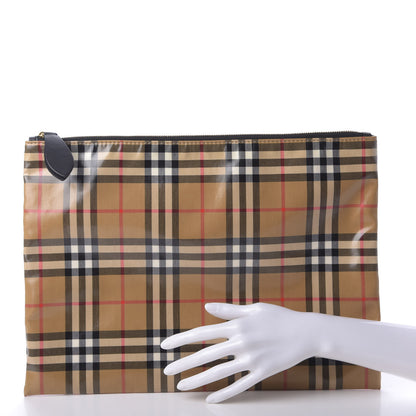Burberry Coated Canvas Vintage Check Large Zip Pouch Antique Yellow 2 of 6
