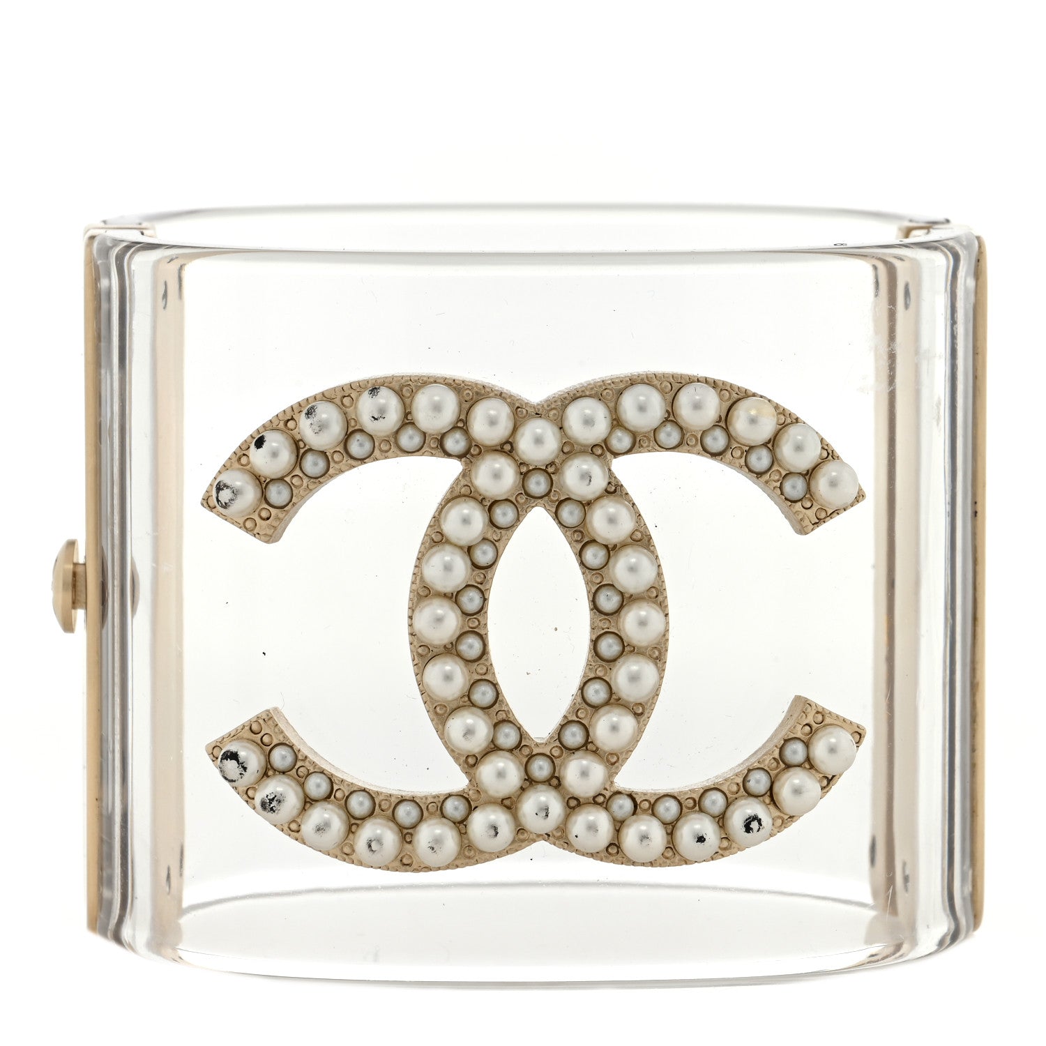 Chanel Lucite Pearl CC Cuff Light Gold 1 of 3