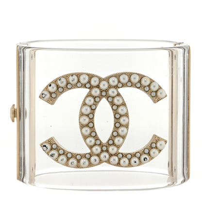 Chanel Lucite Pearl CC Cuff Light Gold 1 of 3