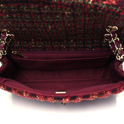 Chanel Tweed Chevron Quilted Medium Flap Red Gold 5 of 9
