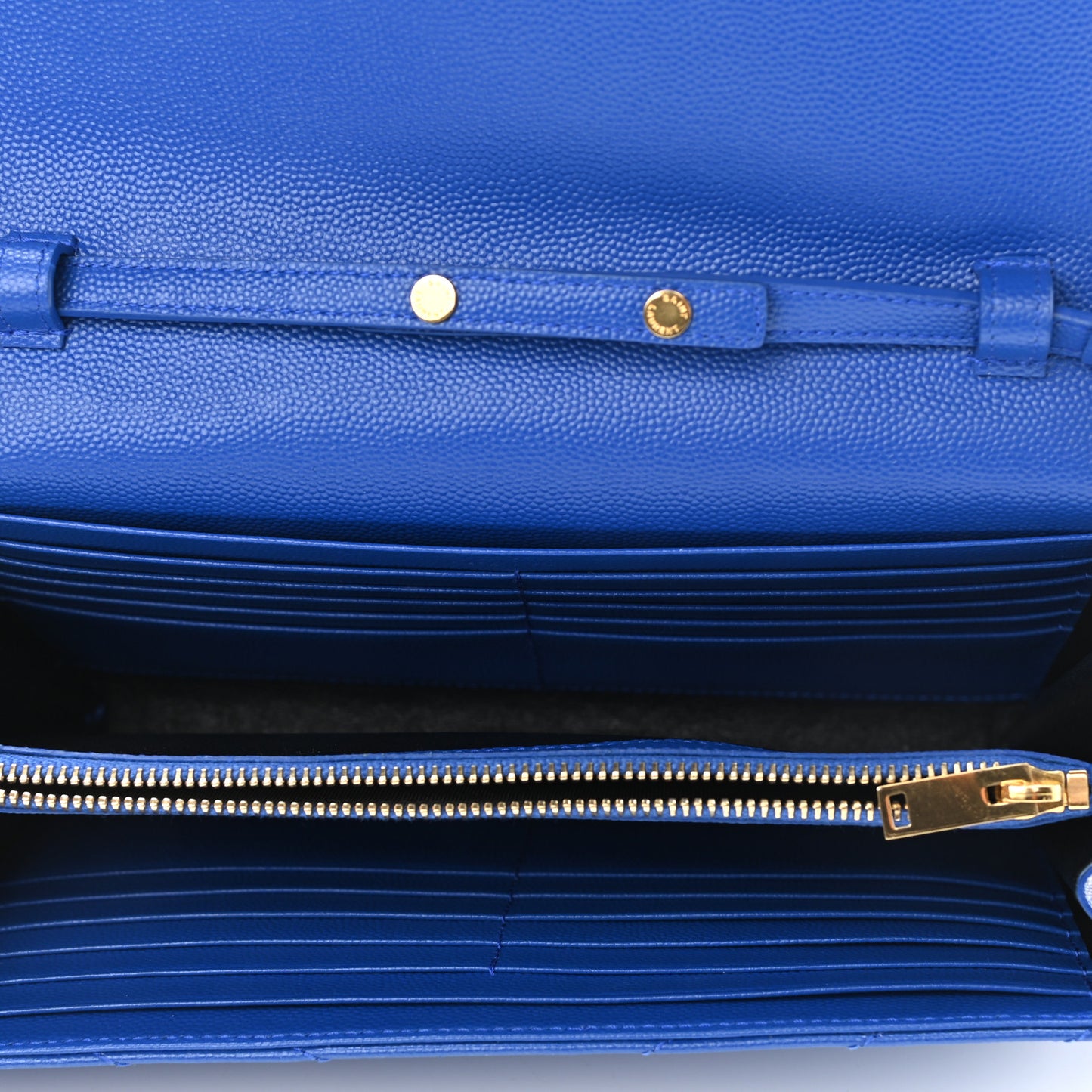 Grain De Poudre Matelasse Chevron Monogram Chain Wallet Blue Majorelle