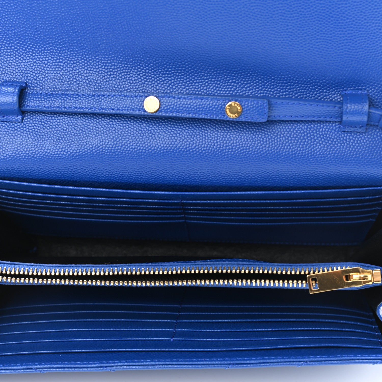 Saint Laurent Grain De Poudre Matelasse Chevron Monogram Chain Wallet Blue Majorelle 7 of 10