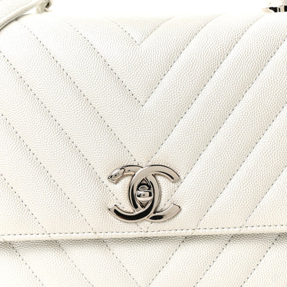 Chanel Iridescent Caviar Chevron Quilted Small Coco Handle Flap White 8 of 10