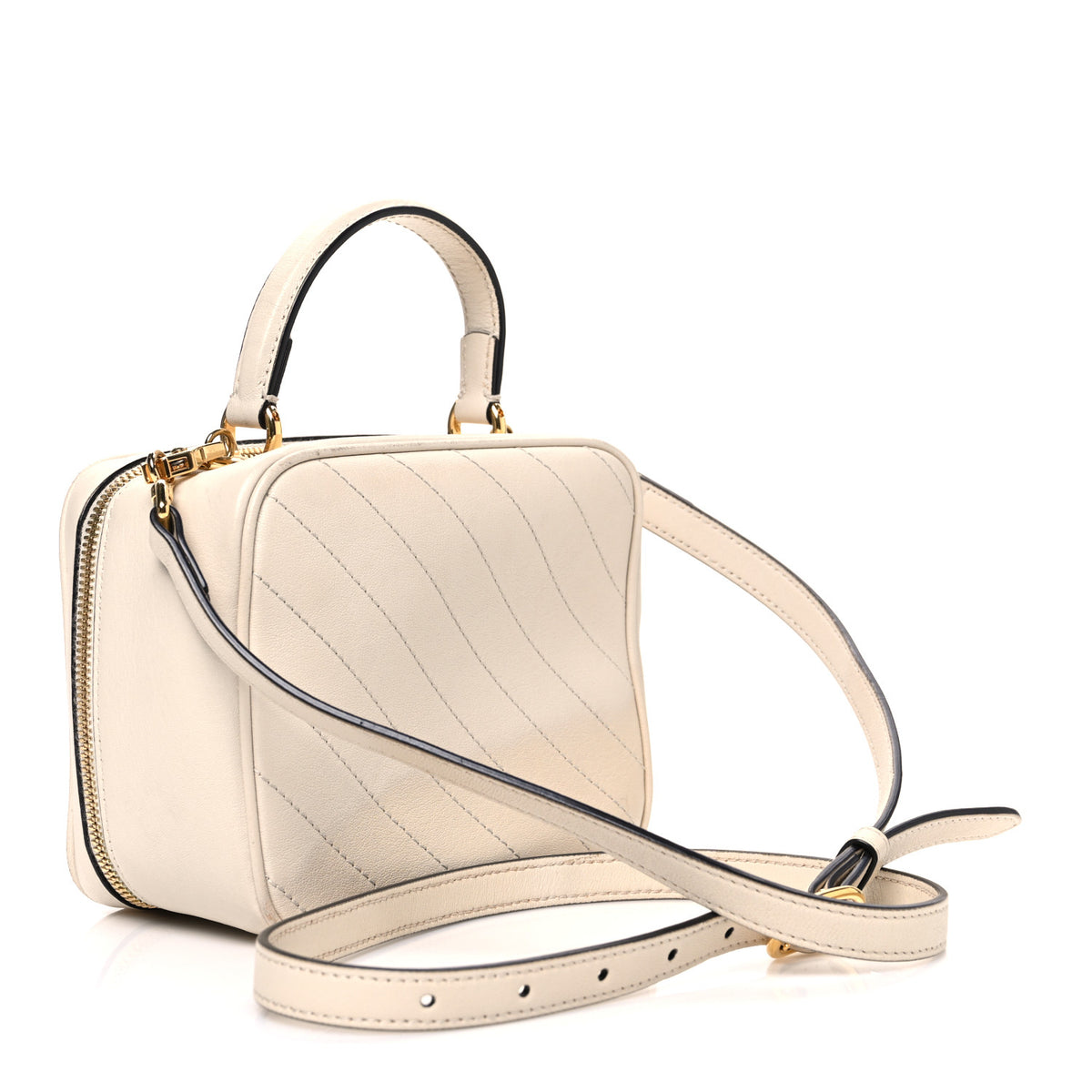 Gucci Sakai Be Green Calfskin Diagonal Stitched Blondie Top Handle Bag Mystic White 3 of 12