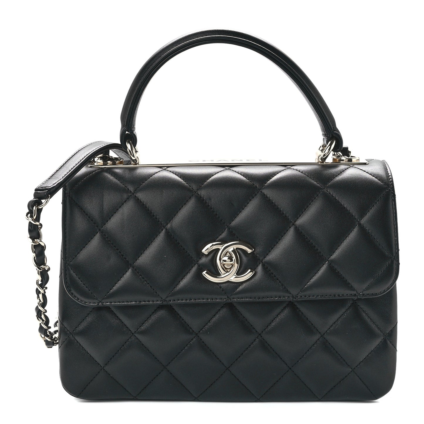 Lambskin Quilted Small Trendy CC Dual Handle Flap Bag Black