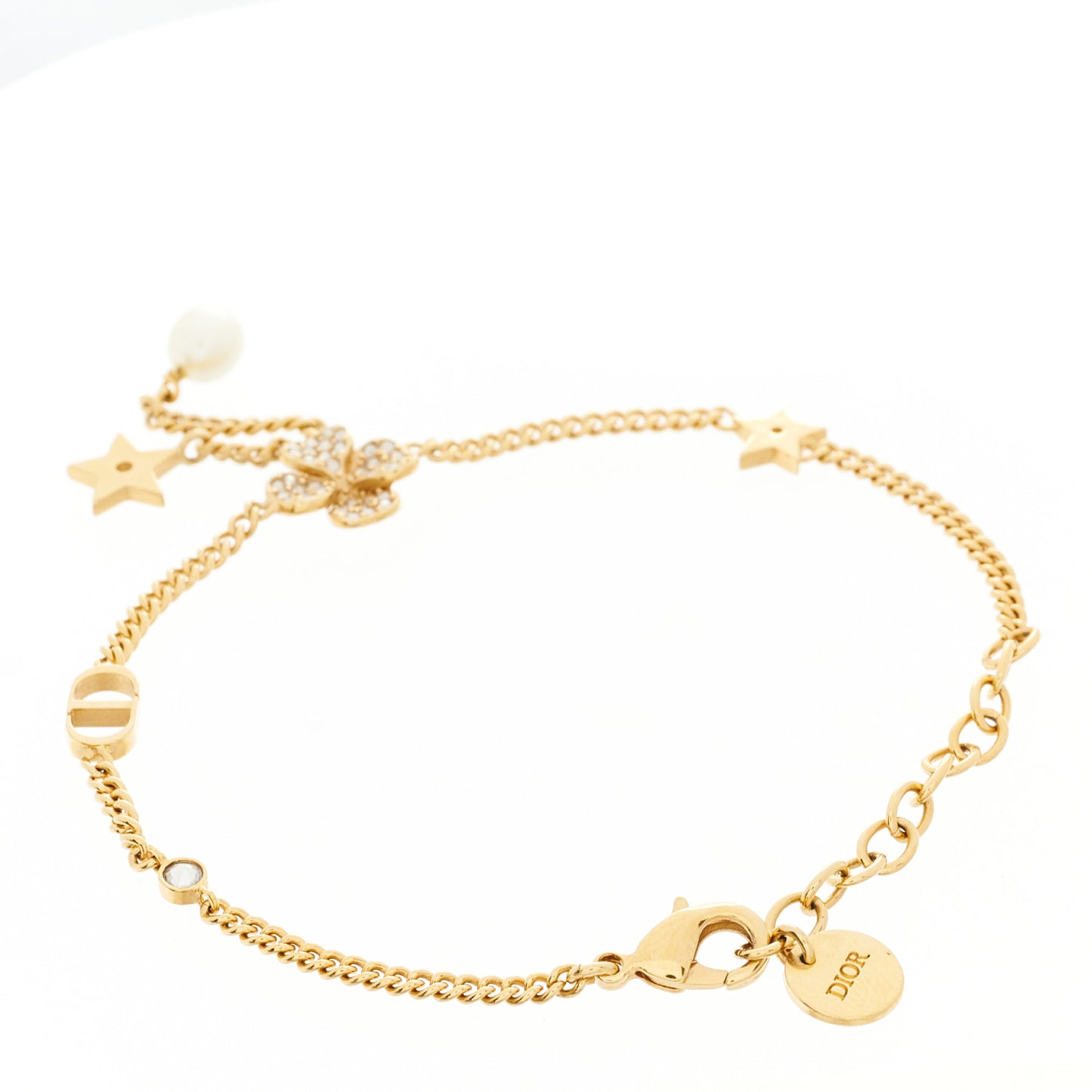 Crystal Diorable Clover Logo Bracelet Gold