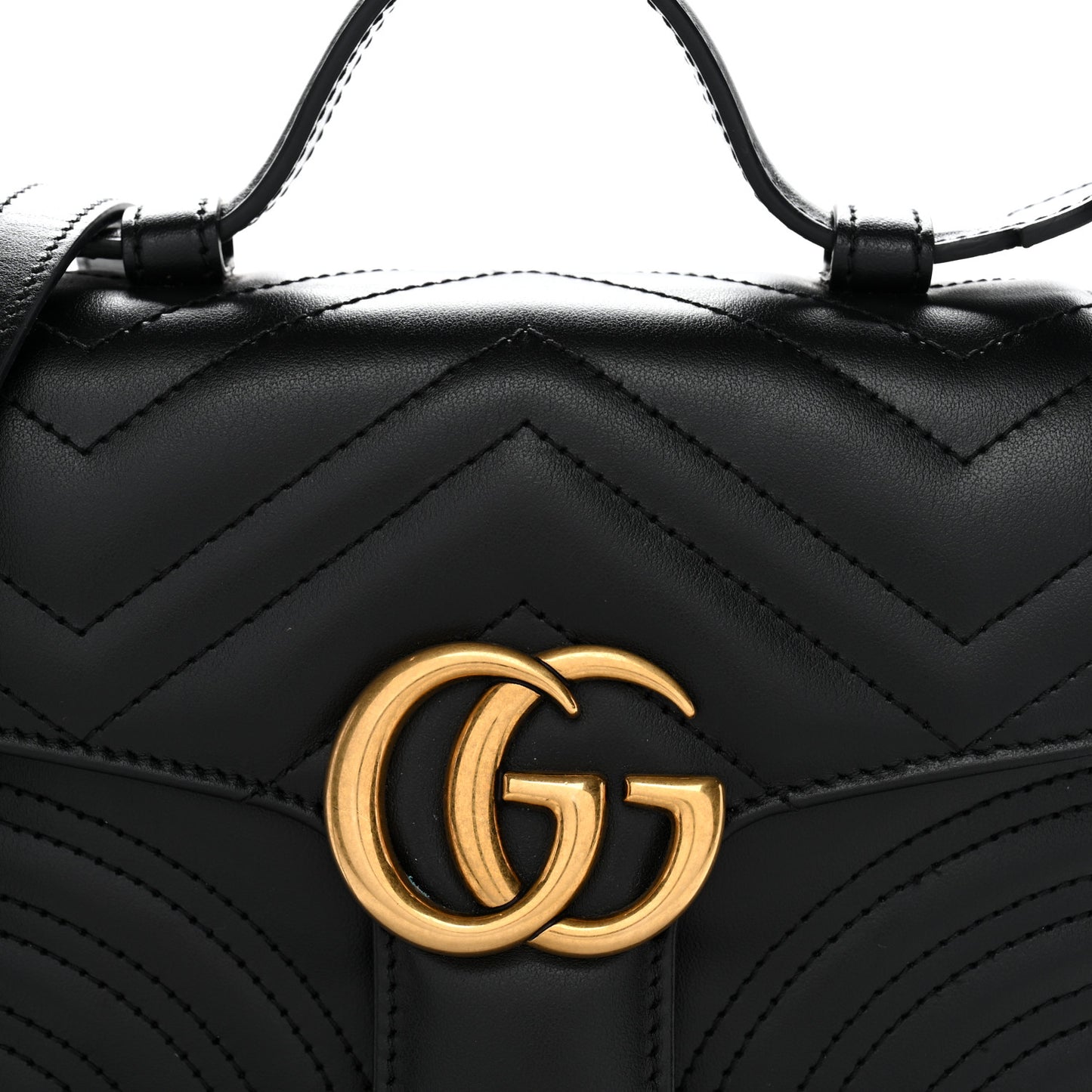 Calfskin Matelasse Mini GG Marmont Top Handle Shoulder Bag Black