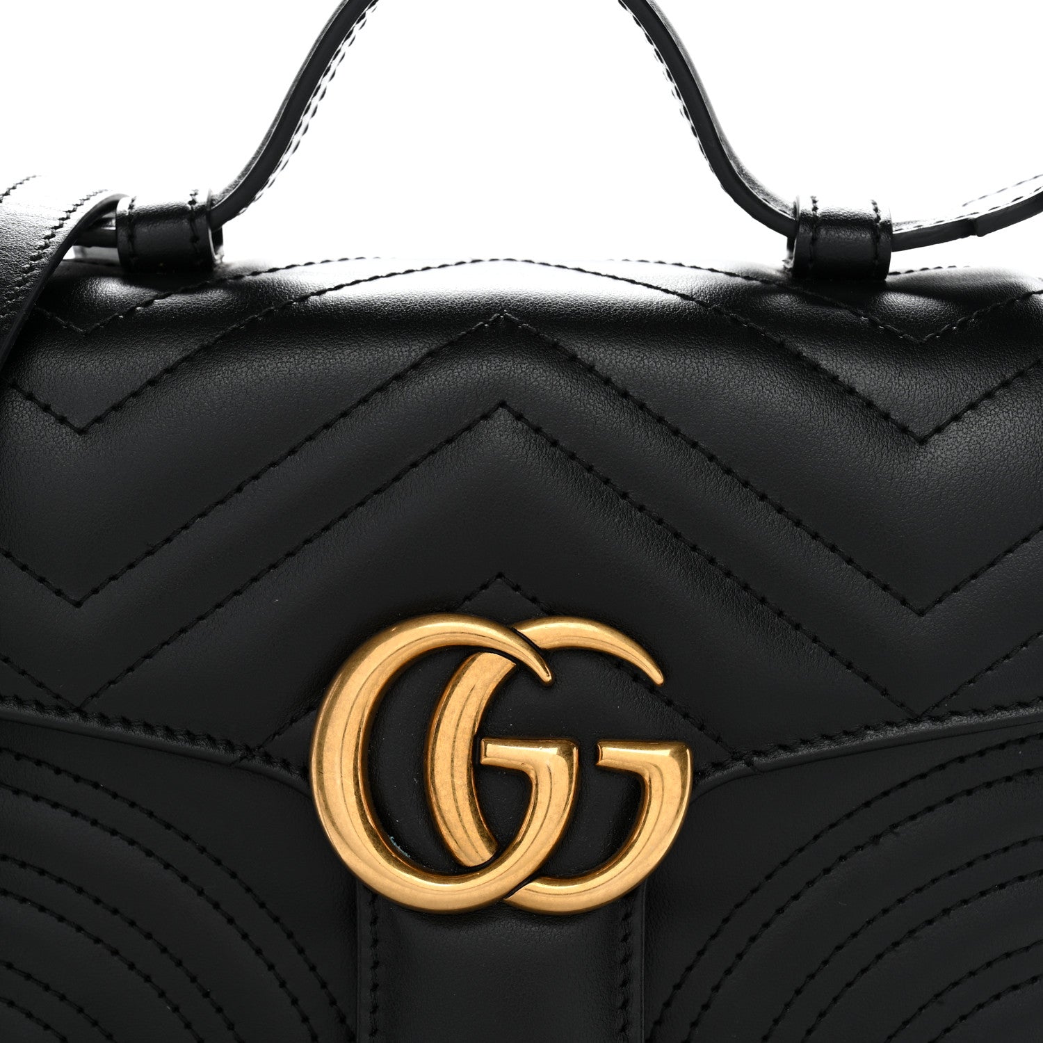 Gucci Calfskin Matelasse Mini GG Marmont Top Handle Shoulder Bag Black 8 of 11